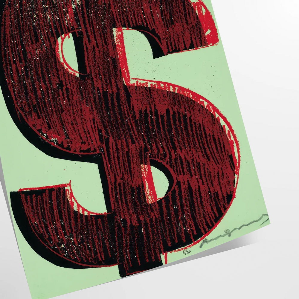 Dynamic black and green poster featuring stylized dollar signs in a modern design