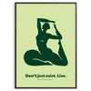 A tranquil yoga scene with green and gray tones, featuring a meditative figure - in a black frame