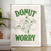 Playful donut illustration with groovy text in pastel colors - in a bright minimalist room with a plant and an armchair