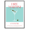 Illustration of a dry martini cocktail with green and red accents - in a black frame