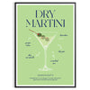 Un cocktail dry martini in un bicchiere con tonalità verdi e blu - in una cornice nera