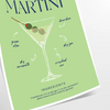 Un cocktail dry martini in un bicchiere con tonalità verdi e blu