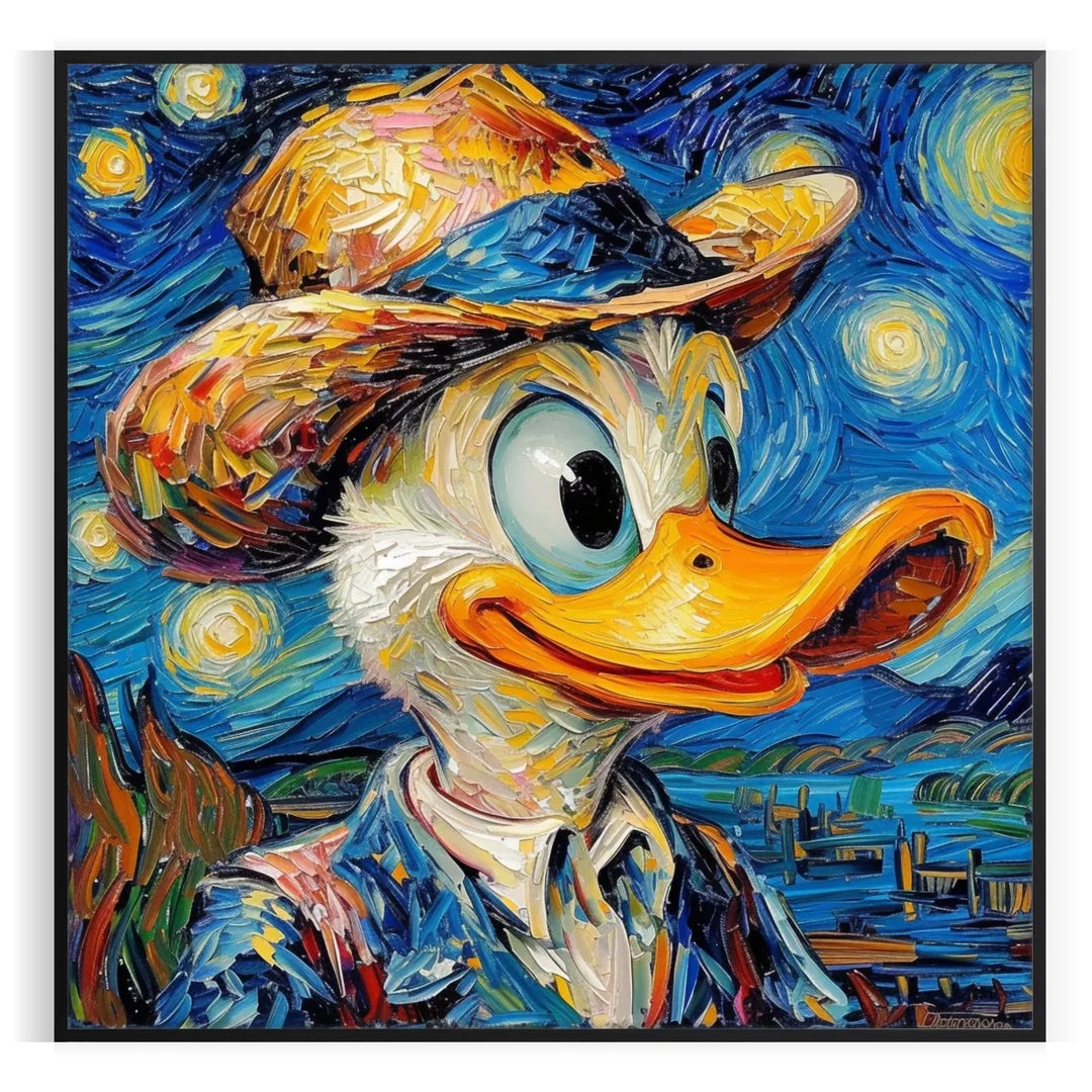 Impressionist painting of a duck in green and blue tones