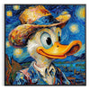 Impressionist painting of a duck in green and blue tones - in a black frame