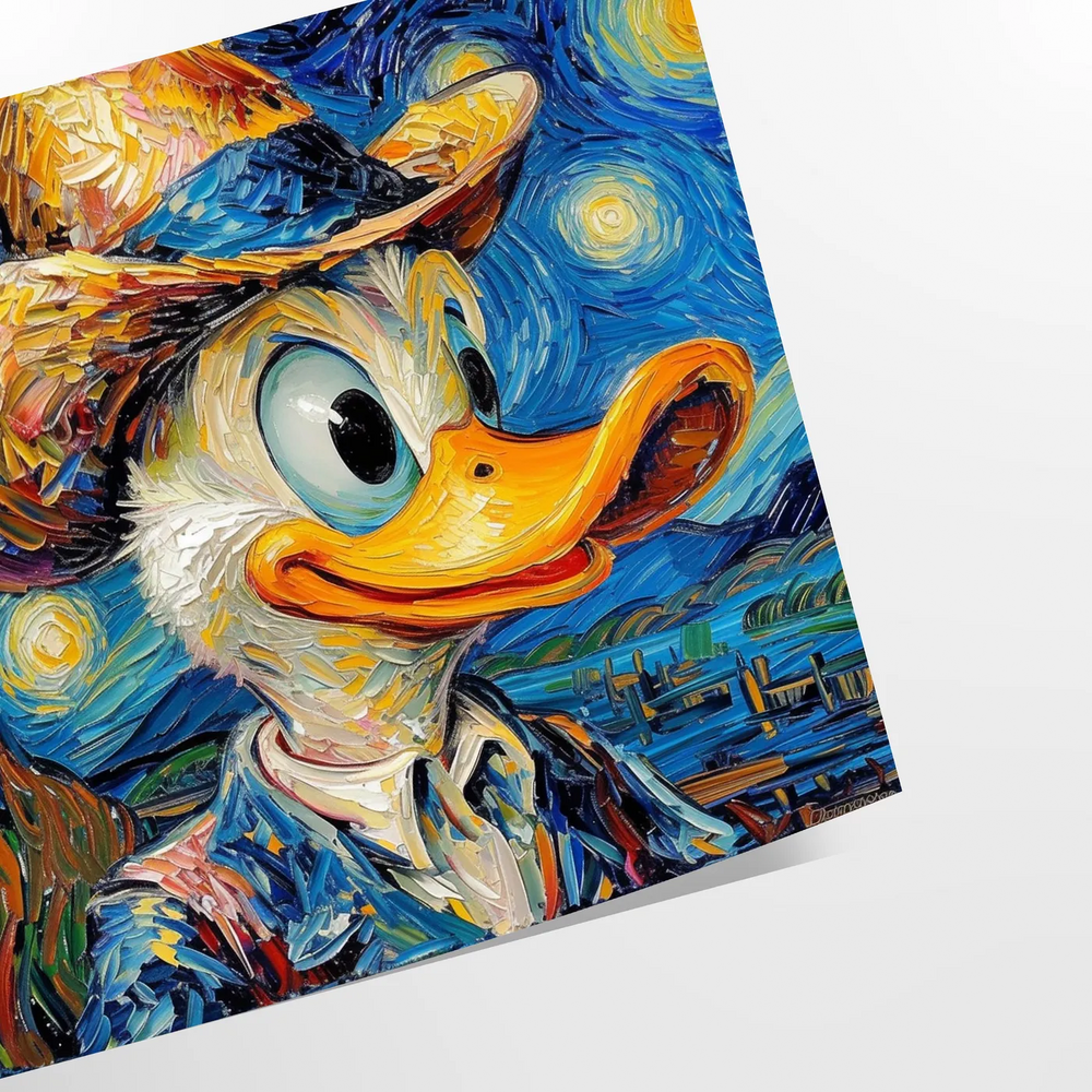 Impressionist painting of a duck in green and blue tones