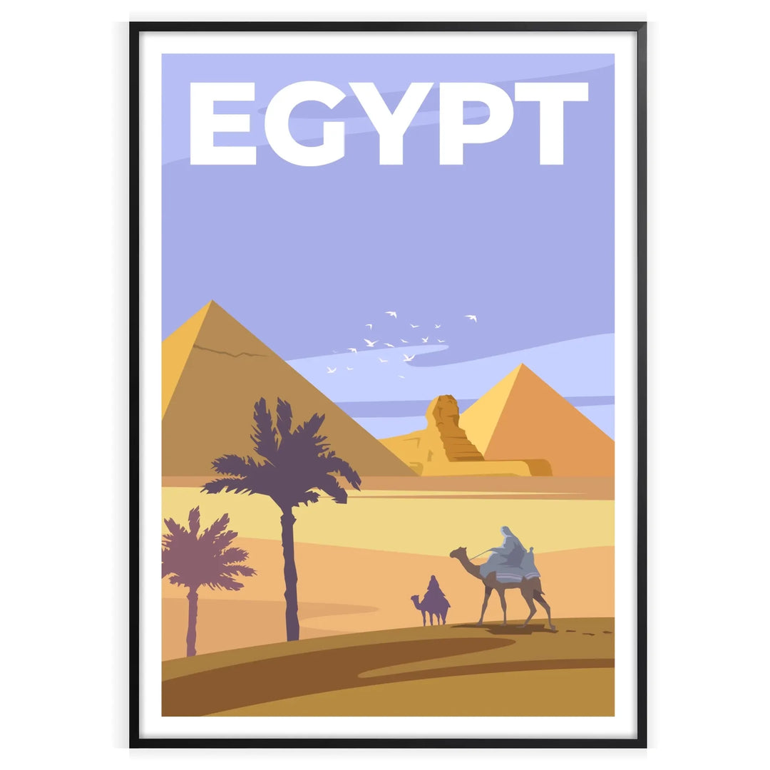 Ancient Egyptian landscape with pyramids and a blue sky