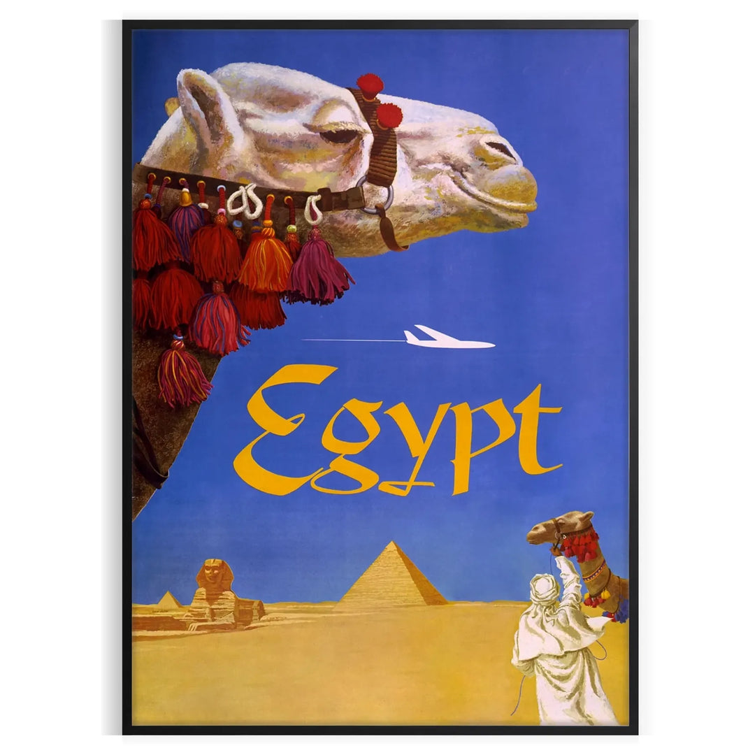 Travel poster featuring Egypt with blue and gray tones