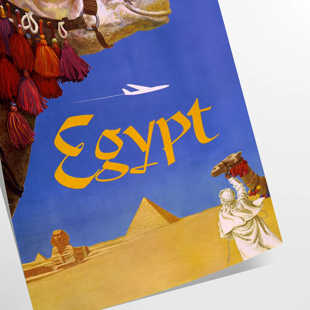 Travel poster featuring Egypt with blue and gray tones