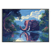 A stylized elephant in shades of green and blue against a textured background - in a black frame