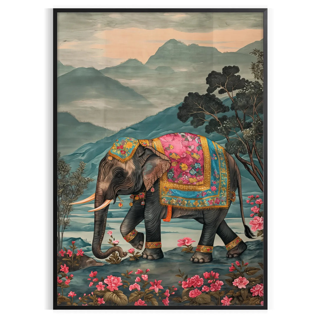 A realistic elephant in a natural habitat with green foliage and gray tones