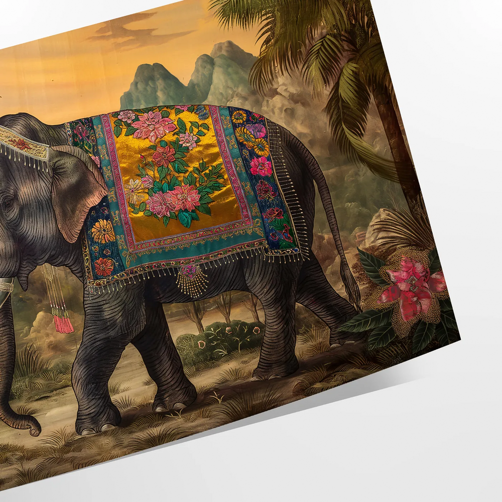 A stylized elephant illustration in green and yellow tones