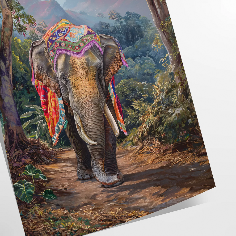 A surreal depiction of an elephant in space, featuring green and gray tones