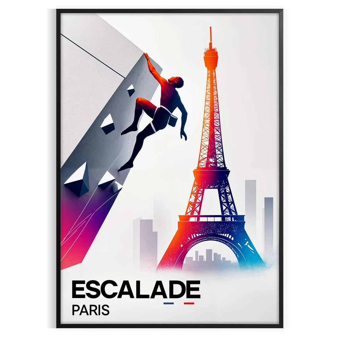 Stylized climber against a graphic depiction of the Paris skyline