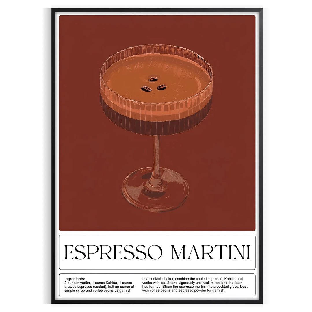 Illustration of an Espresso Martini cocktail with rich brown and green tones