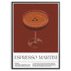 Illustration of an Espresso Martini cocktail with rich brown and green tones - in a black frame