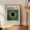 Illustration of espresso coffee with green and orange colors, Italian kitchen theme - beside a round wooden side table with books