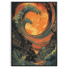 Abstract design featuring bold green and orange hues in an eye shape - in a black frame