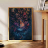 Abstract design with black and gray shapes, modern artistic style - beside a round wooden side table with books