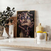 Abstract composition in black and green with geometric shapes - styled on a counter with eucalyptus and a bowl of lemons