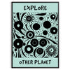abstract representation of planets against a dark blue backdrop - in a black frame