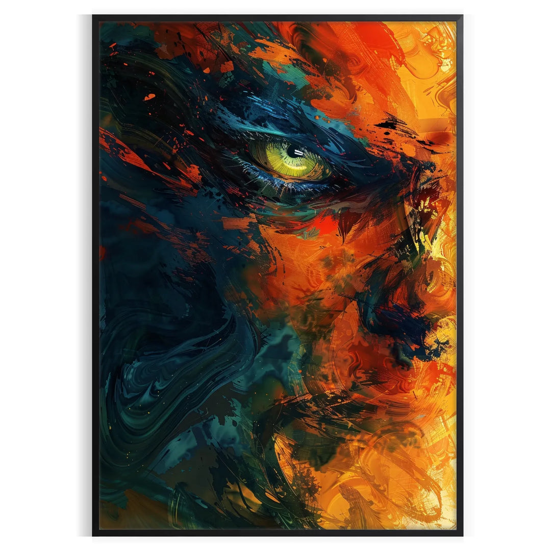 Abstract expressionism artwork with bold black and orange colors