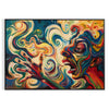 Expressionist artwork with dynamic greens and yellows depicting abstract forms - in a black frame