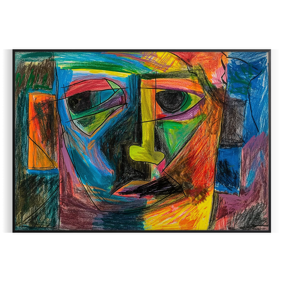 Abstract expressionist artwork featuring swirling green and blue forms
