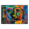 Abstract expressionist artwork featuring swirling green and blue forms - in a black frame