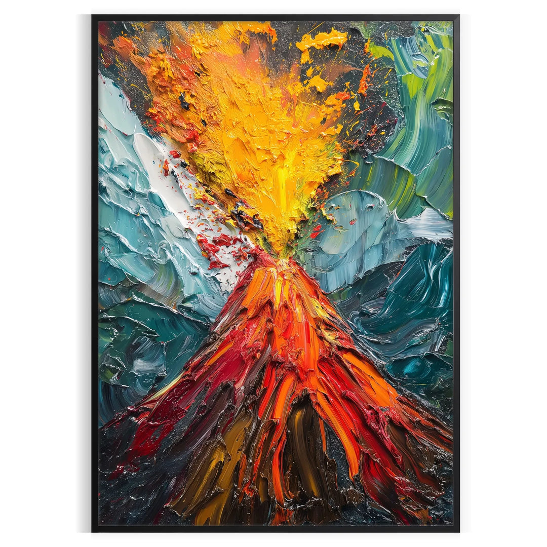 Abstract expressionist composition with dynamic green and orange hues