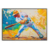 Abstract expressionism with swirling orange and blue colors - in a black frame