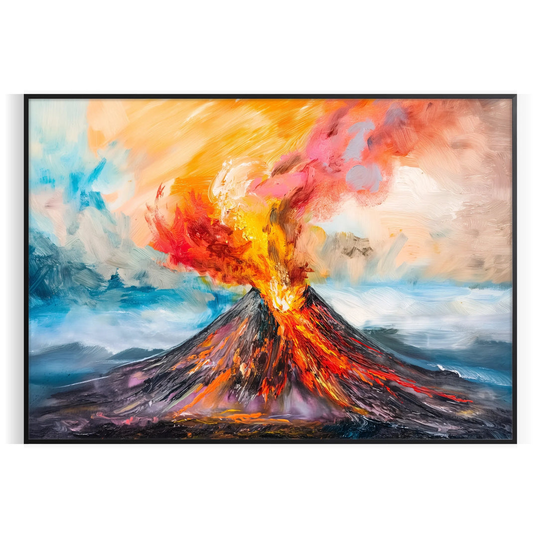 Abstract expressionist artwork with bold orange and brown colors