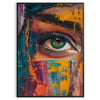 Abstract expressionism with dynamic green and orange splashes - in a black frame