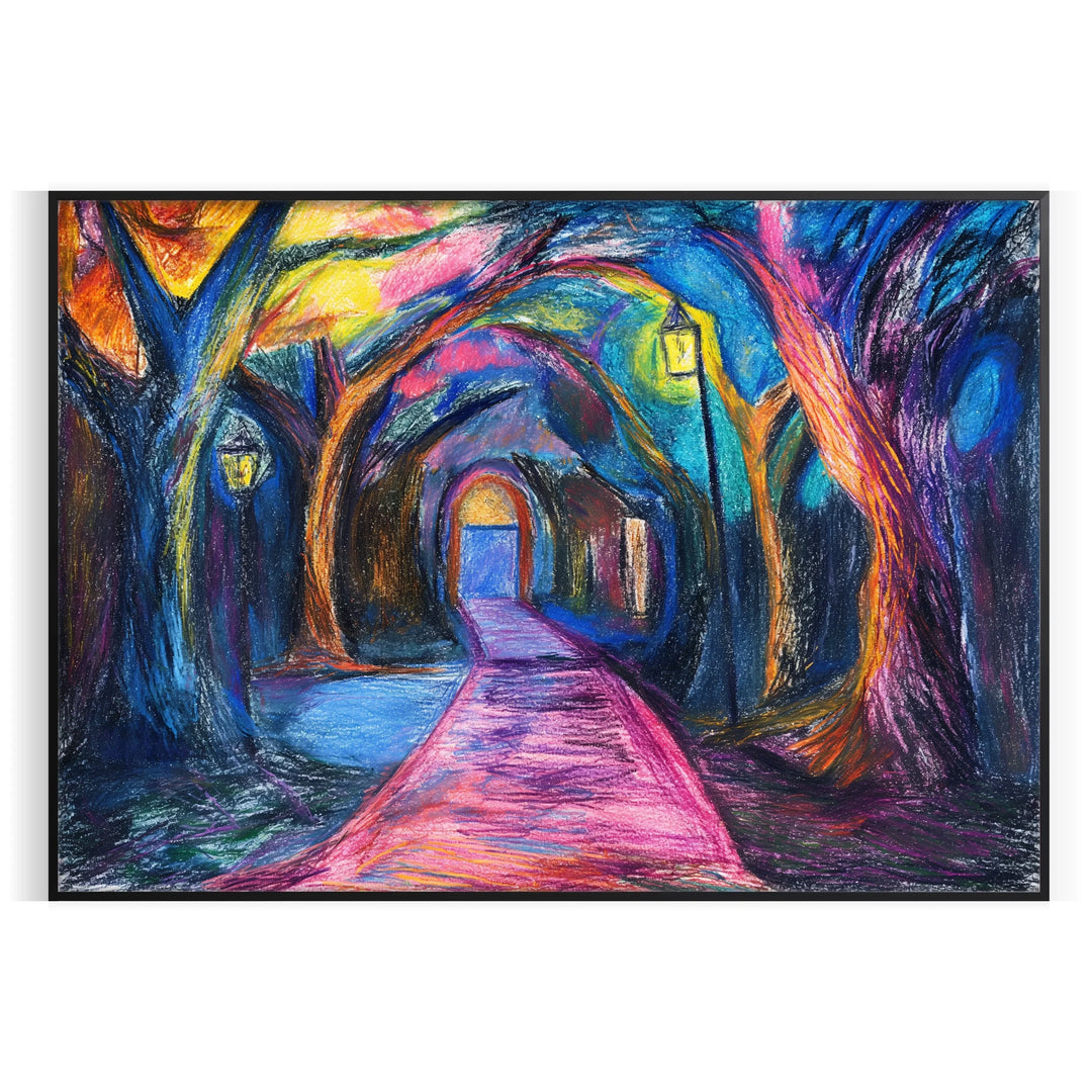 Abstract expressionist artwork with bold greens and blues