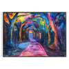 Abstract expressionist artwork with bold greens and blues - in a black frame