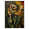 Abstract expressionism artwork with bold green and orange colors - in a black frame