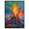 Dynamic expressionism artwork featuring bold green and orange colors - in a black frame