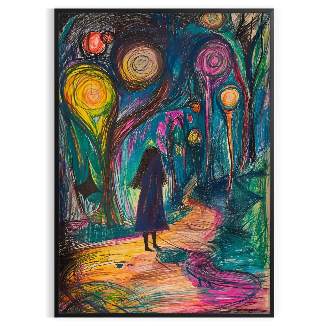 Abstract expressionist design with bold green and blue hues
