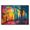Abstract expressionism artwork with green and orange hues - in a black frame