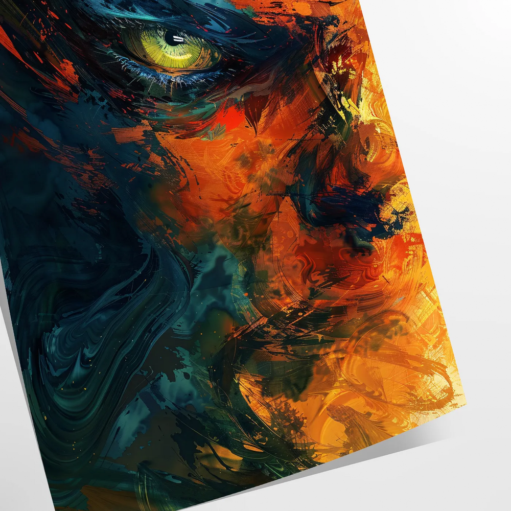 Abstract expressionism artwork with bold black and orange colors
