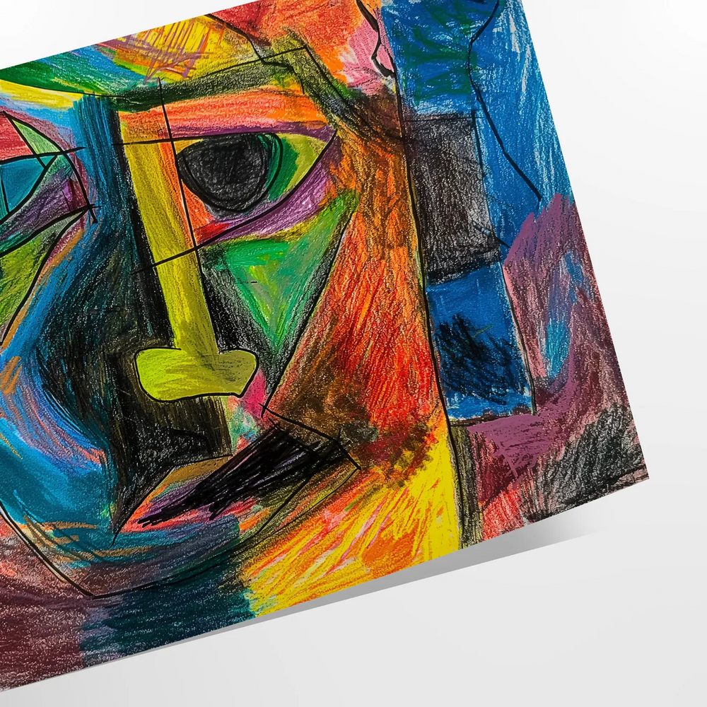 Abstract expressionist artwork featuring swirling green and blue forms
