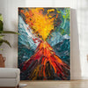Abstrakte expressionistische Komposition mit dynamischen grünen und orangefarbenen Tönen - in einem hellen minimalistischen Raum mit Pflanze und Sessel