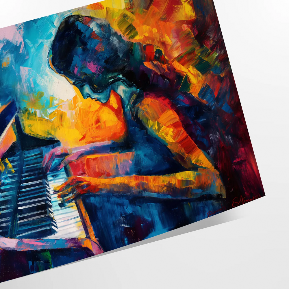 Abstract expressionist artwork featuring green and blue hues with emotional forms
