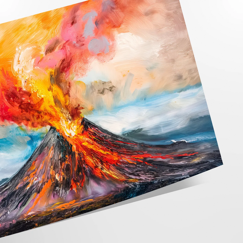 Abstract expressionist artwork with bold orange and brown colors