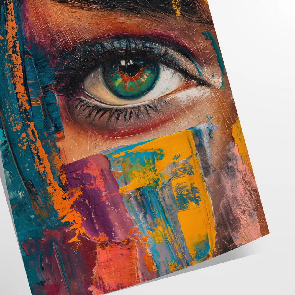 Abstract expressionism with dynamic green and orange splashes