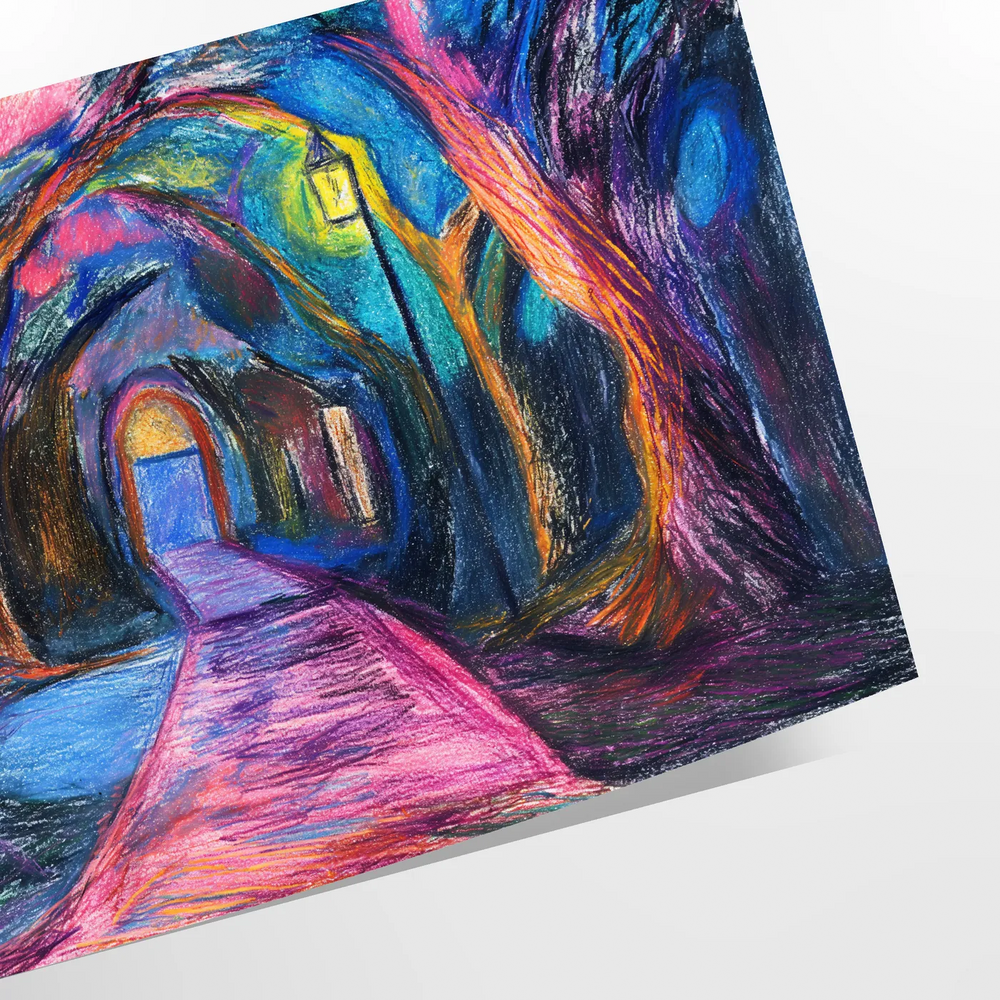 Abstract expressionist artwork with bold greens and blues