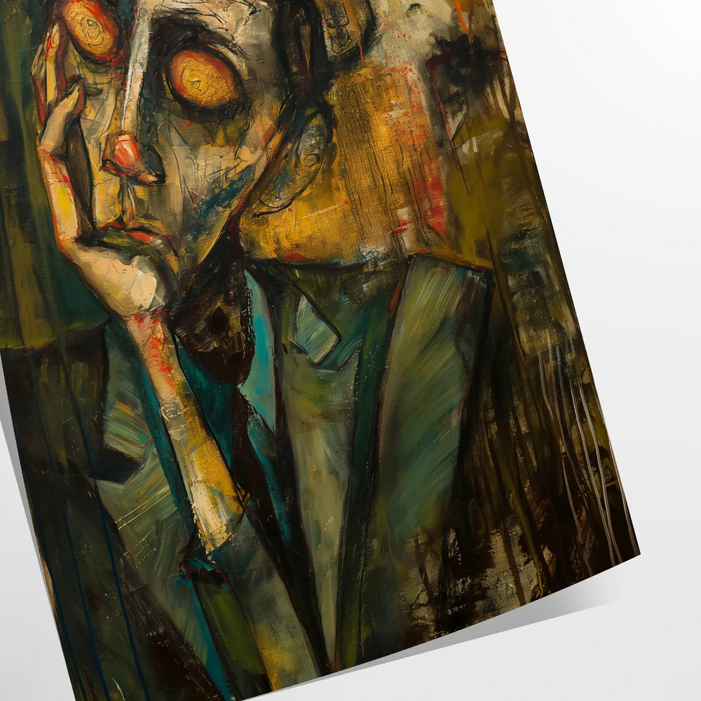 Abstract expressionism artwork with bold green and orange colors
