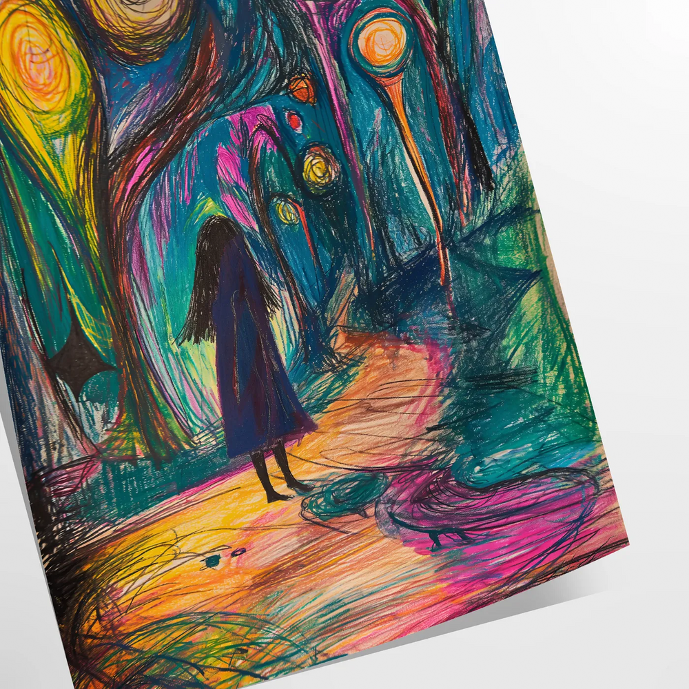 Abstract expressionist design with bold green and blue hues