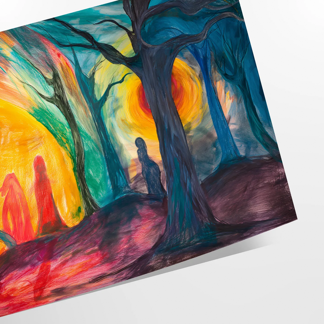 Abstract expressionism artwork with green and orange hues - as a rolled, unframed print