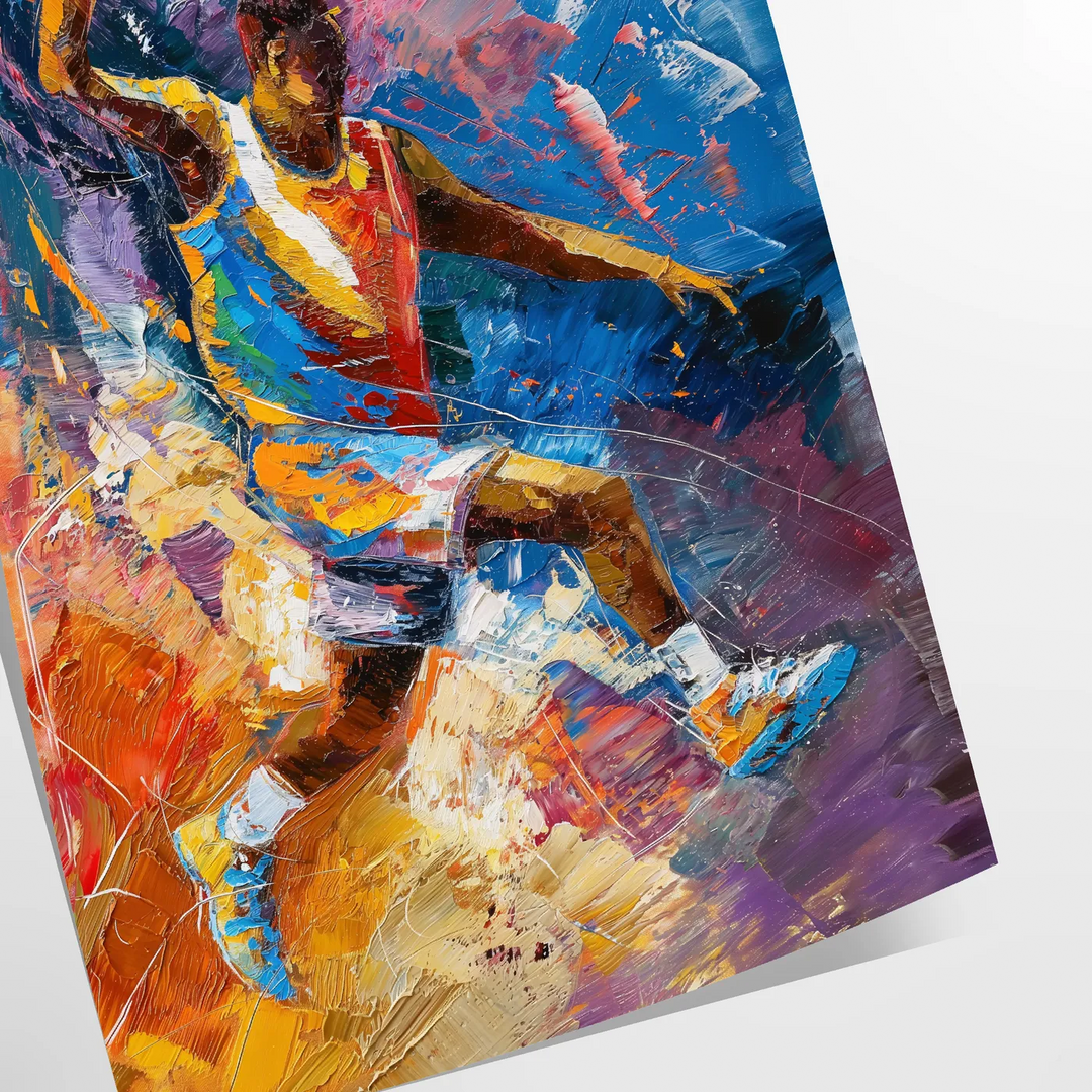Abstract expressionist artwork with green and blue color splashes - as a rolled, unframed print