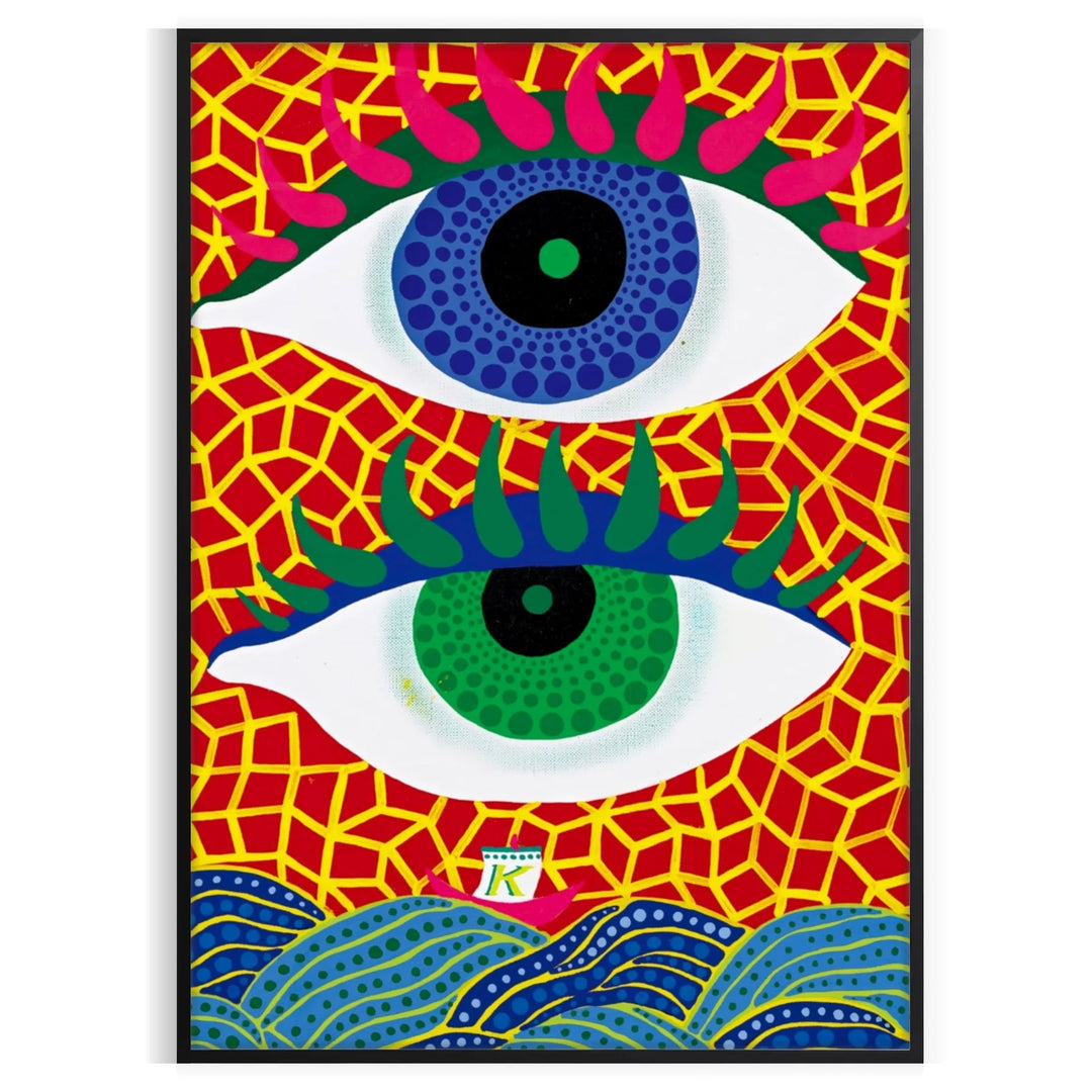 Abstract eyes in blue and orange by Yayoi Kusama